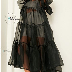 Festival Rave Party Layered Organza Kleid / Sheer Cover Up Kleid / SeeThrough Cover Up, Plus Size Kleidung, Elegantes Kleid / Party Outfit