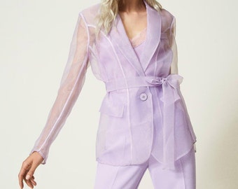 Blazer de organza transparente: abrigo de boda transparente