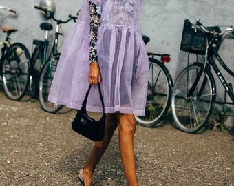 Street Style Organza Overlay Midi Dress/See through Organza dress, Cover up,Transparent Cover up/Transparent Cover Up/Sheer Classic Overlay