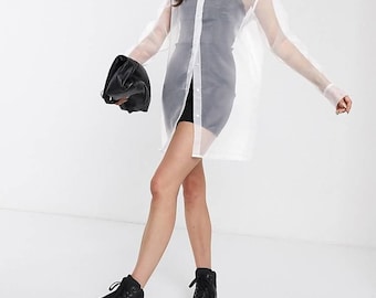 Casual Sheer Button-up Tunic Long Shirt Dress/See through Long Shirt/Casual Summer Long Shirt/Transparent Shirt/Weekday oversized shirt