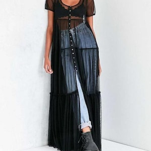 Causal Adult Sheer Flared Maxi Dress/Fun Birthday Dress/Party Cover up/See through Dress/avant garde clothing/Villanelle Dress