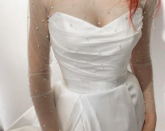 Pearl Bridal Tulle Topper: Long Sleeve Wedding Bolero