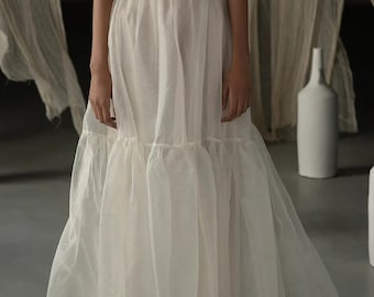 Wedding Vintage White Long Organza Skirt/Organza Frilled organza overskirt /Organza skirt/White Bridal Separates/Bridesmaid /Wedding Skirt