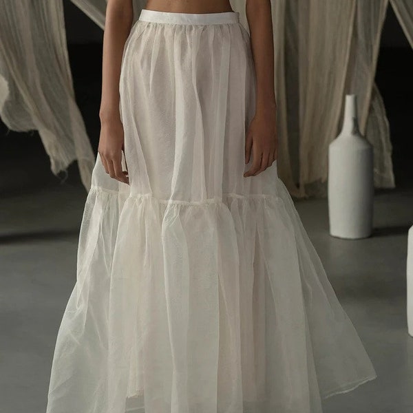 Wedding Vintage White Long Organza Skirt/Organza Frilled organza overskirt /Organza skirt/White Bridal Separates/Bridesmaid /Wedding Skirt
