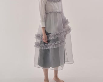 Street Style Organza Overlay Midi Dress/See through Organza Cover up,Transparent Cover up/Transparent Cover Up/Sheer Classic Overlay Dress