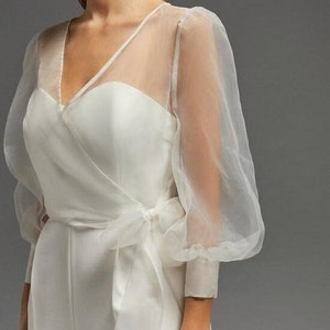 Organza Wedding Wrap Top: Bridal Cover Up with Puffed Sleeves