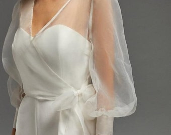 Blusa de organza para boda: vestido de novia con mangas abullonadas
