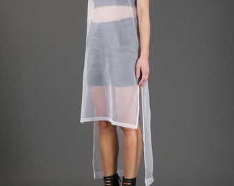 Organza Sleeveless Dress Cover up, Organza Cover Up Dress White Organza Side Open Jacket/organza Cover up /Organza Jacket For Women