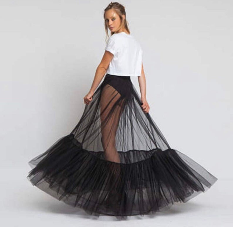 Sheer Tulle Skirt/sheer One Layer Black Maxi Skirt See