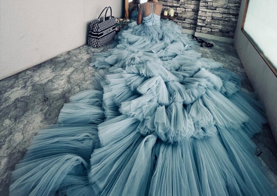 Ruffle Layered soft Tulle Multi layer Prom Dress Princess Personalize Dress Tulle Sweep Party Dresses Ball Gown Photo shoot Wedding Dress