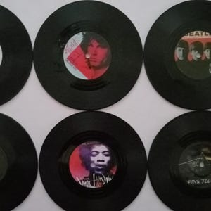 vinyl record coasters, record coasters, music memorabilia, beverage coasters, music coasters, vintage record coasters, bulk record coaster