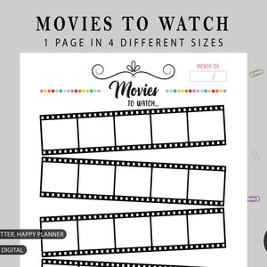 Movies To Watch List | Printable Movies Tracker PDF | Series to Watch | Movie Tracker Template | Movie Watchlist | Film Tracker Journal