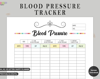 Blood Pressure Tracker Printable | Monthly Log (A4, A5, US Letter)