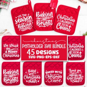 Ensemble Svg de manique de Noël, Svg Noël, manique svg, SVG mitaines de four, cuisine SVG, Svg de cuisson, citations drôles de cuisine, couper fichier Cricut