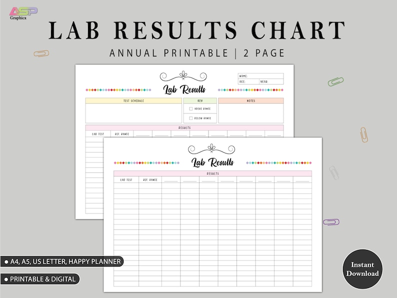 Medical Lab Test Results Chart Printable Chart to Monitor Etsy UK
