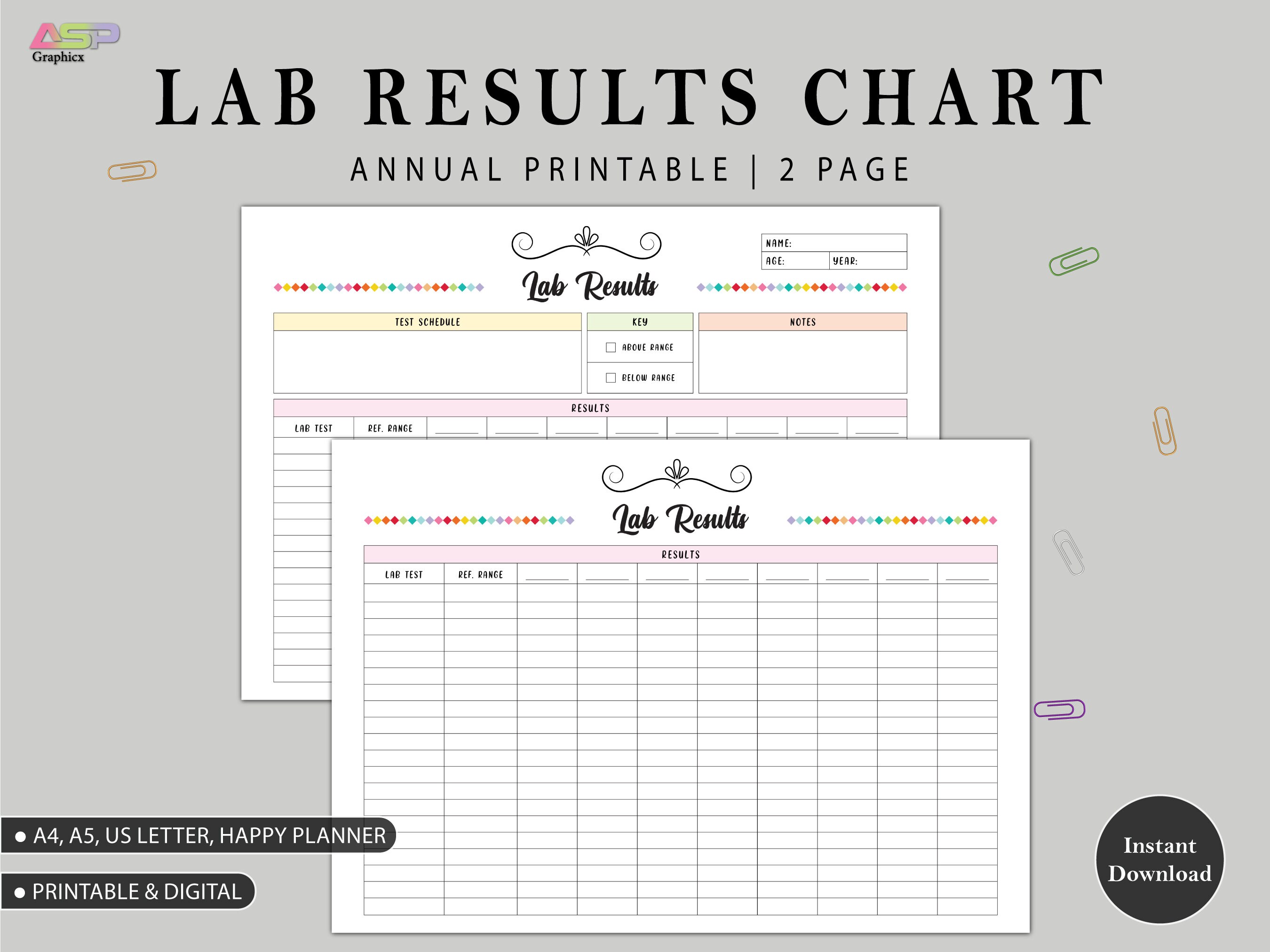 Medical Lab Test Results Chart Printable Chart to Monitor Etsy UK