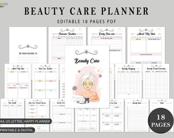 Skincare & Beauty Planner Bundle | Hair Care Planner | Glow Up Planner | Beauty Journal Makeup Tracker | Skincare Journal PDF