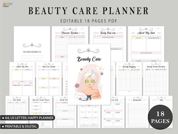 Skincare & Beauty Planner Bundle | Hair Care Planner | Glow Up Planner | Beauty Journal Makeup Tracker | Skincare Journal PDF