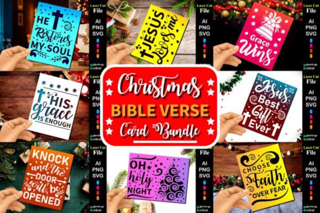 Christmas Bible Verse Card Bundle SVG. 8 Christmas Card Layered Svg ...