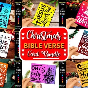 Christmas Bible Verse Card Bundle SVG. 8 Christmas card Layered svg. Paper cutting. Christmas card svg bundle. 3D SVG