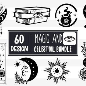 Magic And Celestial SVG Bundle, Mystical Svg, Magic Girls, Celestial Clipart, Sun Tarot Svg, Witchcraft Svg, Celestial Svg, Witchy Svg, PNG