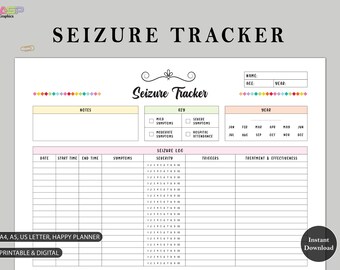 Monthly Seizure Tracker | Symptom Chart, Minimalist Design (Digital Download)