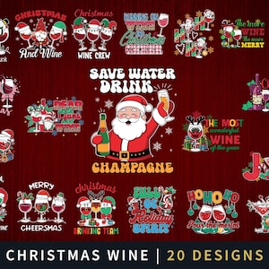 Paquete de vino navideño PNG, paquete de vino PNG, vino navideño, cócteles de reno, Papá Noel, Navidad PNG, bebida PNG