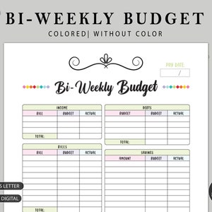 Bi-Weekly Budget Planner | Paycheck Budget Printable | Budget Overview | Budget Planner | Money Overview | A3, A4, A5, US Letter.
