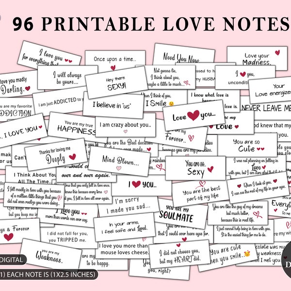 Printable Love Notes | Romantic Mini Cards for Husband | Couples Gift | Lunchbox Notes for him | Boyfriend Gift Notes