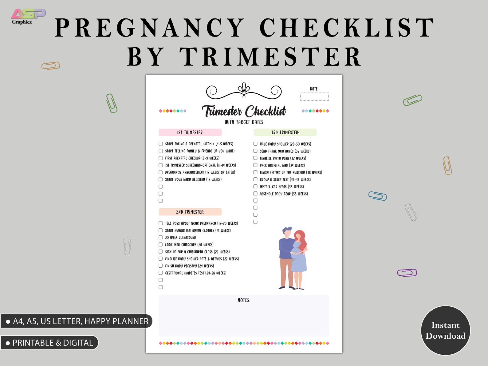 Pregnancy Trimester Checklist | Printable Pregnancy Planner (PDF) - Etsy