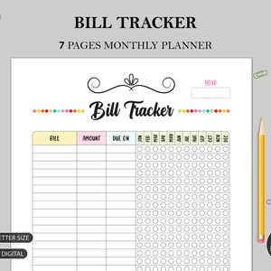 Monthly Bill Tracker Printable | Budget Planner | Bill Organizer | Expense Tracker | Classic Happy Bill Planner, A3, A4, A5, Letter size