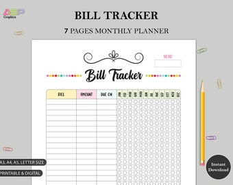 Monthly Bill Tracker Printable | Budget Planner (A3, A4, A5, Letter)