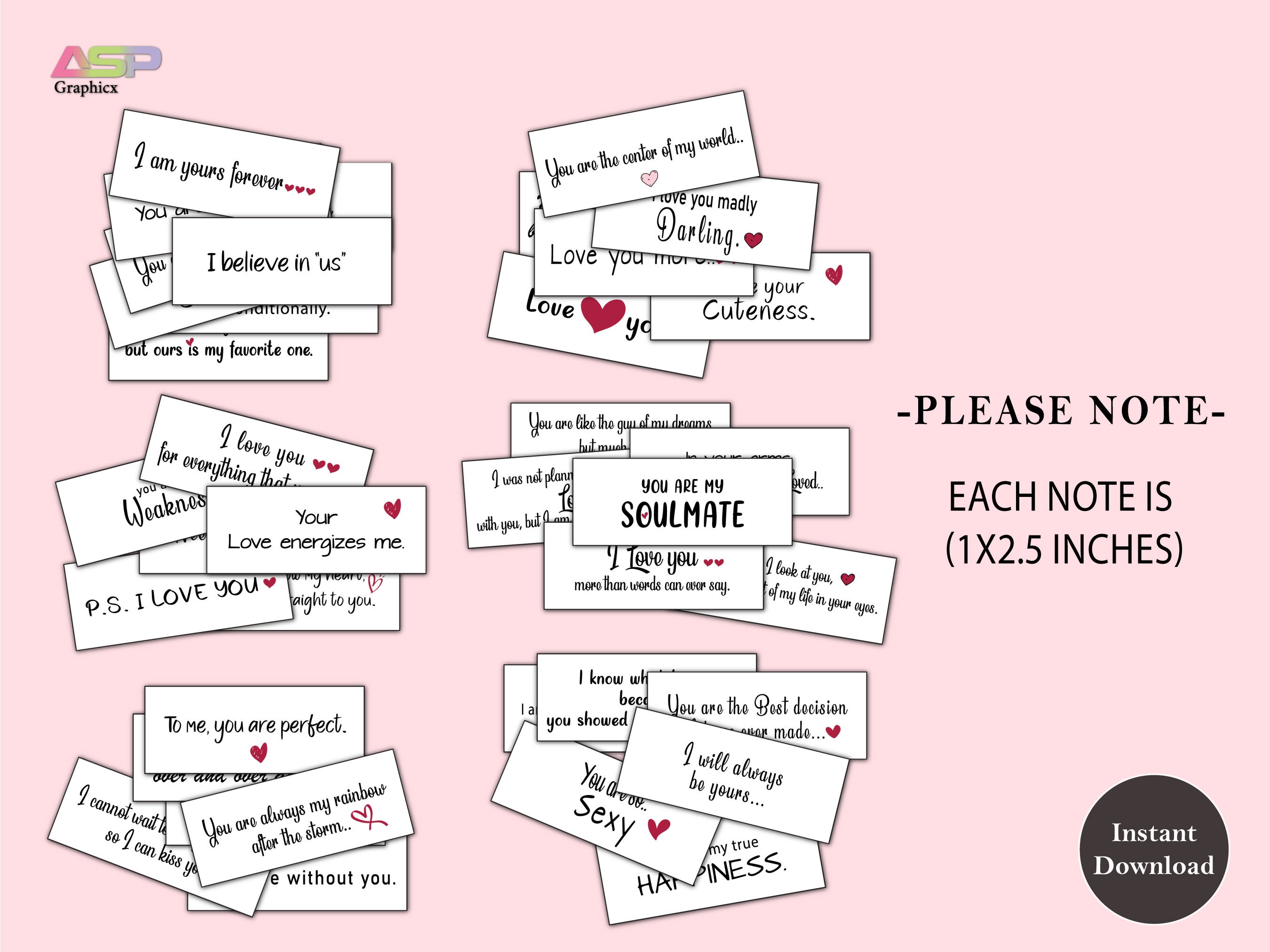 Printable Love Notes | Romantic Mini Cards for Husband | Couples Gift ...