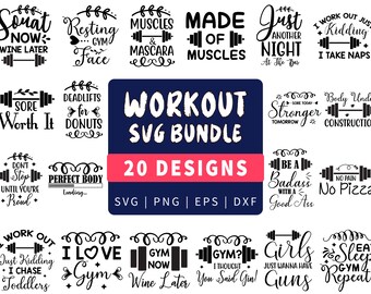 Lustiges Workout SVG-Bundle | Gym Zitate, Fitness Designs (Digitaler Download)