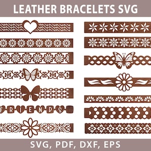 Leather Bracelet SVG – 14 Designs - Cuff Bracelet - Leather Bracelet - Cutting Template - Leather Jewelry Templates Cut Files Laser DXF