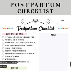 Postpartum Checklist Printable | Postpartum Planner | Postpartum Essentials | Pregnancy Planner | New Mom Planner | Baby Essentials