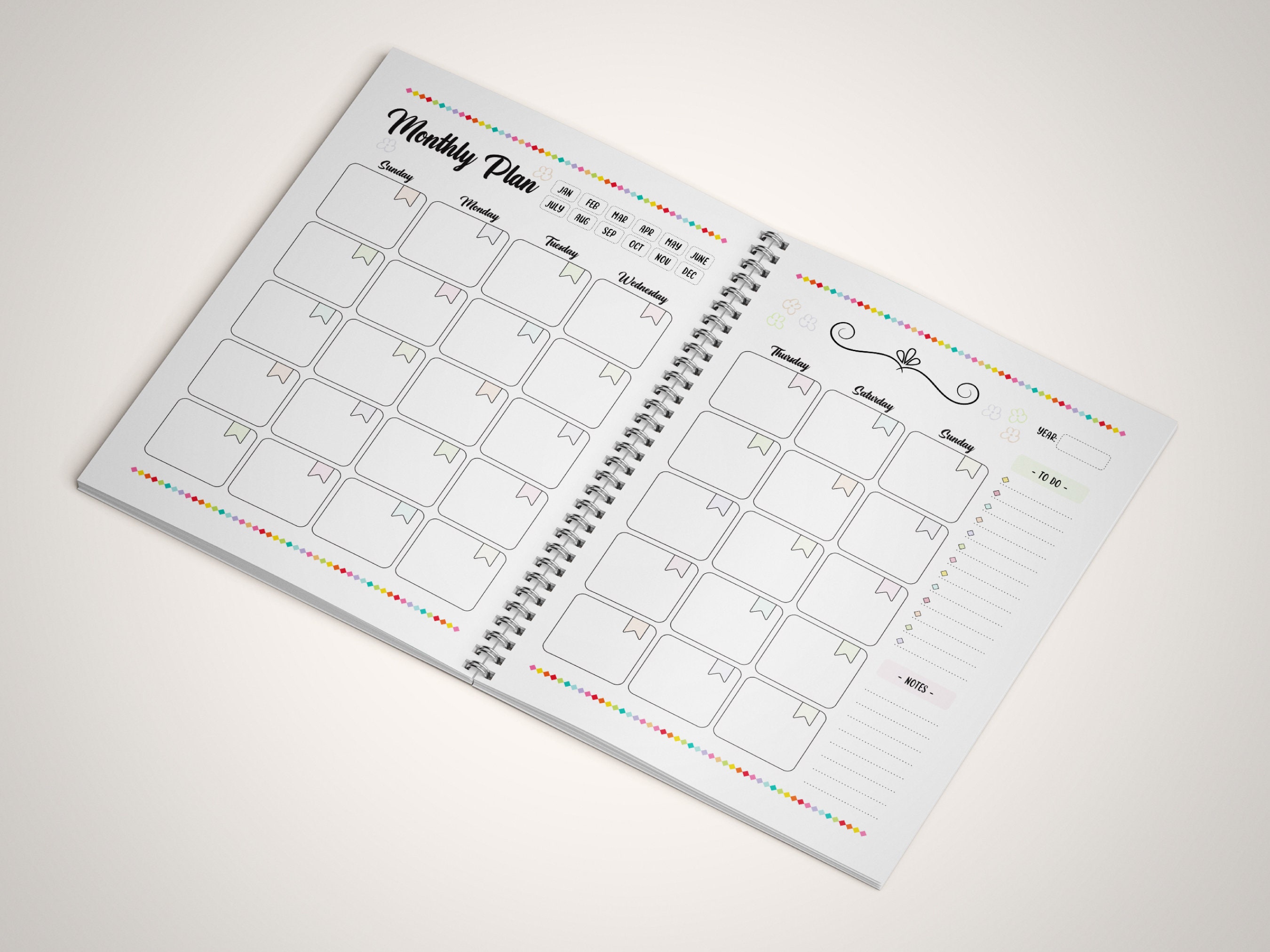 Monthly Planner 2-page Spread, Sunday Start (digital Download) - Etsy
