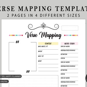 Könnte beinhalten: Druckbare Vers-Mapping-Vorlage mit einem bunten Titel und Abschnitten für Kontext und Wortstudium. Die Vorlage enthält Felder für den Verfasser des Verses, die Zeit seiner Entstehung, den Adressaten, den Grund seiner Entstehung, das englische Wort, das hebräische, griechische oder aramäische Wort, die Definition und die Herkunft.
