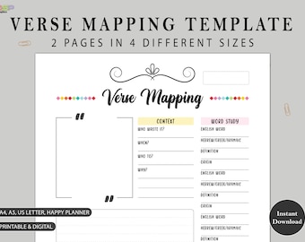 Bible Verse Mapping Printable | Bible Study Template (A4, A5, Letter, Happy Planner)