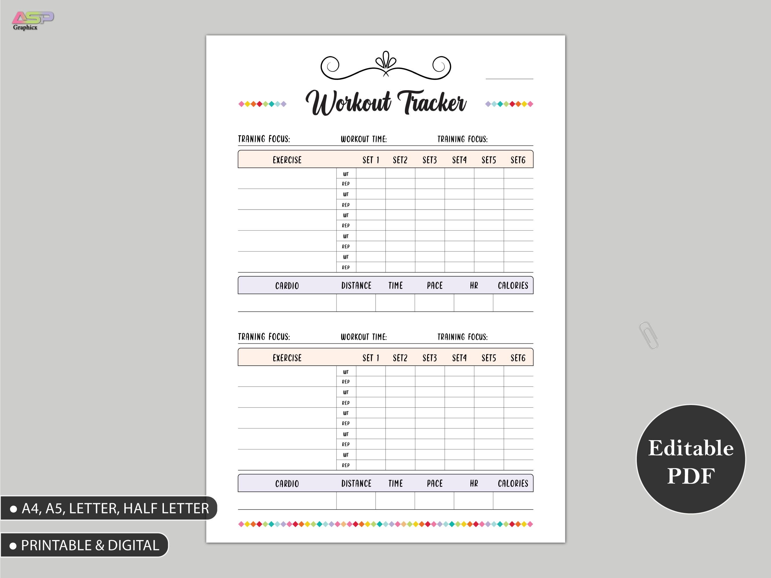 Workout Tracker Printable | Daily Exercise Log & Fitness Journal | A4 ...