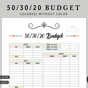 50/30/20 Budget Planner Template | Monthly Budget Sheet | Money Management Printable | Budget Overview | PDF | A3, A4, A5, US Letter.