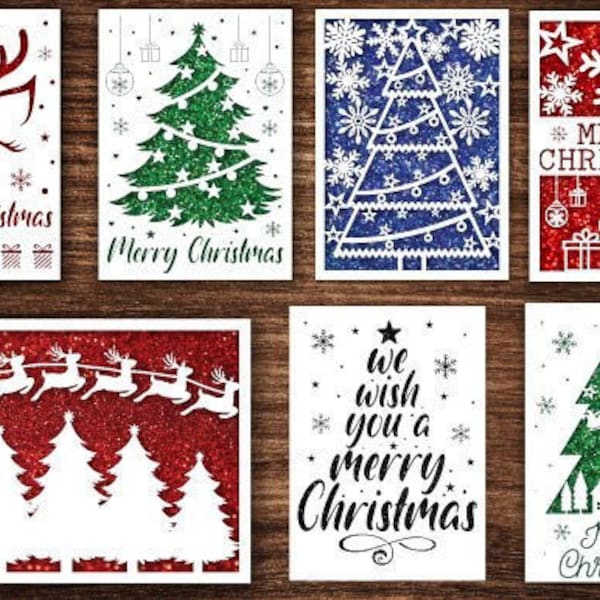 Joyeux Noël Carte SVG Bundle Noël svg. Carte de Noël svg. Le découpage de papier. Paquet de cartes de Noël svg. SVG 3D.