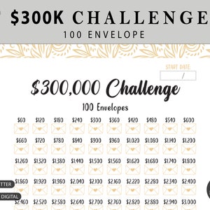 300K 100 ENVELOPE CHALLENGE Printable | 300,000 Saving Tracker | 300K Challenge | Savings Goal | Money Challenge | A3, A4, US Letter.