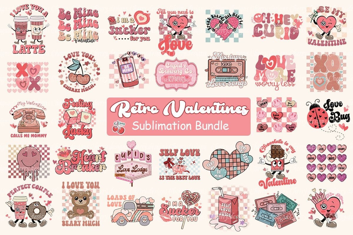 Retro Valentine Png Bundle, Groovy Valentine Png, Valentine Png, Love ...