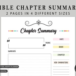 Bibel Kapitel Zusammenfassung Druckbare Vorlage | Schriftstudium | Bibel Journal Planer | Happy Planner, A4, A5 und Letter Format.