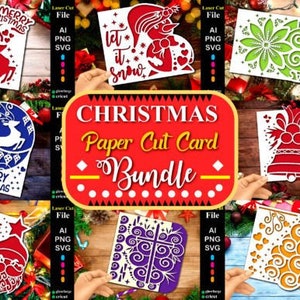 Paquete de tarjetas de Navidad. Navidad svg. 8 tarjeta de Navidad svg. Cortando papel. Paquete svg de tarjetas de Navidad. 3D SVG