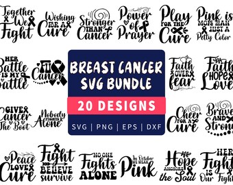 Breast Cancer Awareness Ribbon SVG Bundle, 20 Designs (Digital Download)