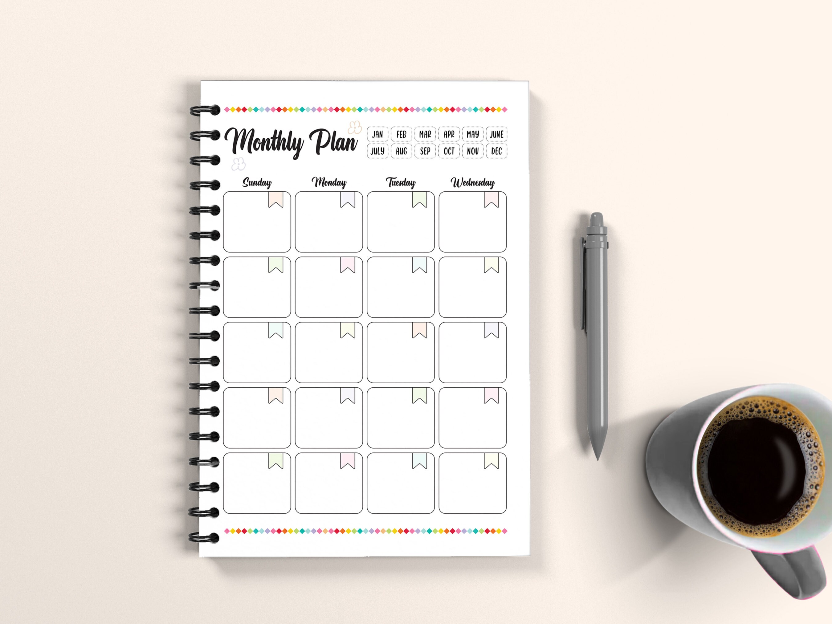 Monthly Planner 2-page Spread, Sunday Start (digital Download) - Etsy