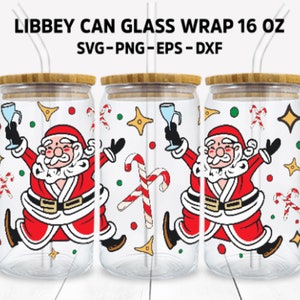 Santa Claus Christmas Libbey Can Glass wrap 16oz SVG. Perfect Design for the 16 OZ Libbey Can Glass Wrap SVG.