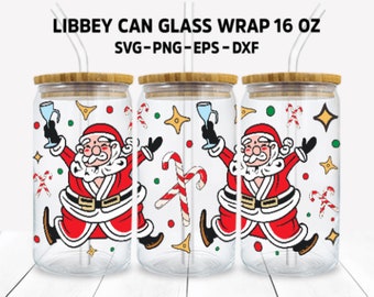 Santa Claus Christmas Libbey Can Glass wrap 16oz SVG. Perfect Design for the 16 OZ Libbey Can Glass Wrap SVG.